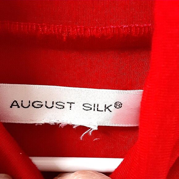 August Silk Woman's Top Size MEDIUM, Red, Short Sleeve, High Collar. Pullover - Picture 3 of 6